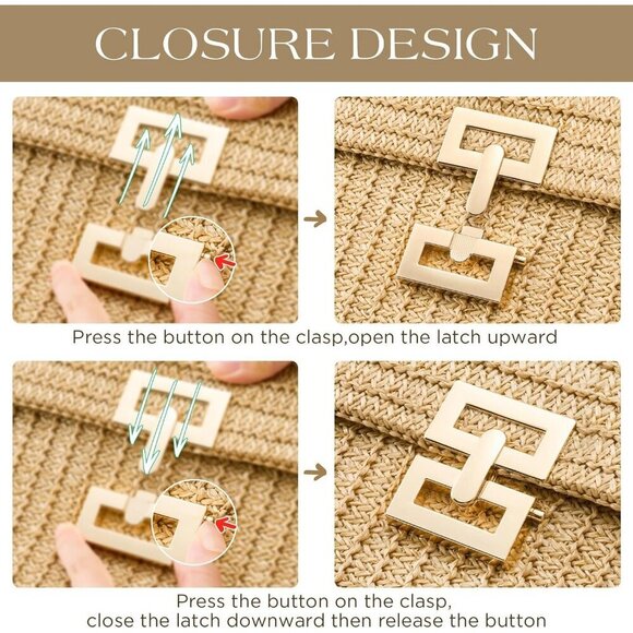 Sweetv Chunli Straw Purse Woven Beach Bag Summer Boho Crossbody Bag Women - Picture 3 of 6